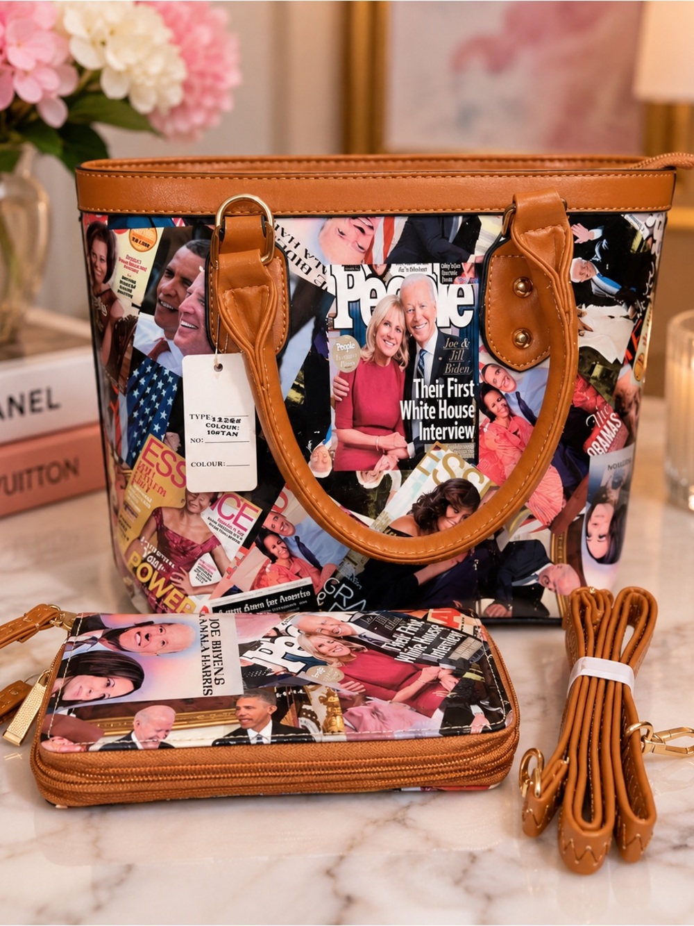 Statement Magazine Print Tote & Matching Wallet Set